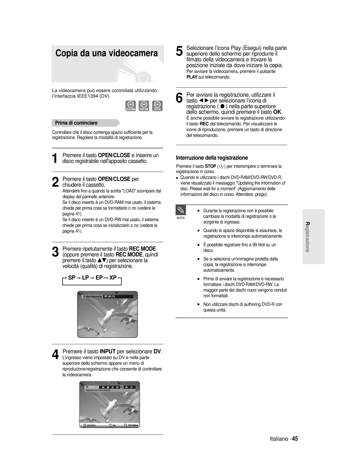 Samsung DVD-R125/XET manual Copia da una videocamera 