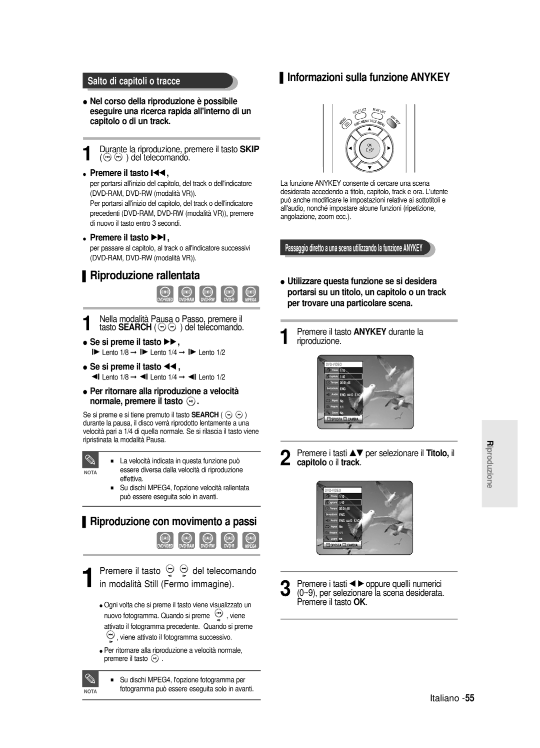 Samsung DVD-R125/XET manual Riproduzione rallentata, Salto di capitoli o tracce 