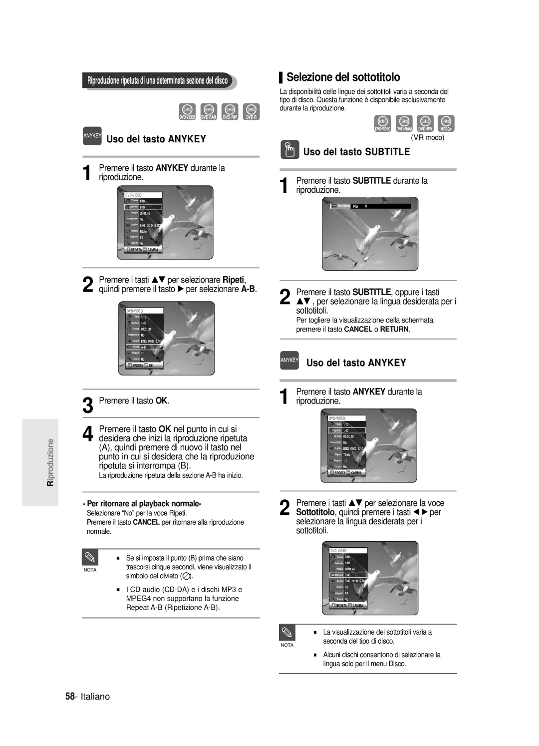 Samsung DVD-R125/XET Selezione del sottotitolo, Uso del tasto Subtitle, Premere il tasto Subtitle durante la riproduzione 