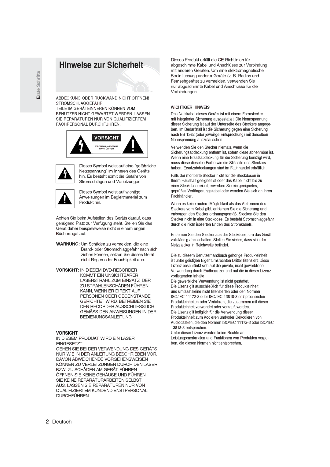 Samsung DVD-R129/XEG manual Hinweise zur Sicherheit, Deutsch, Nur abgeschirmte Kabel und Anschlüsse für die Verbindungen 