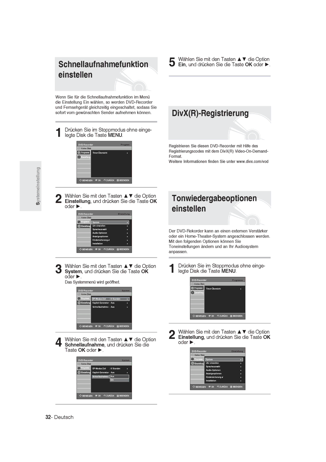 Samsung DVD-R129/XEG, DVD-R128/XET, DVD-R128/XEG, DVD-R129/XEB manual DivXR-Registrierung, Tonwiedergabeoptionen einstellen 