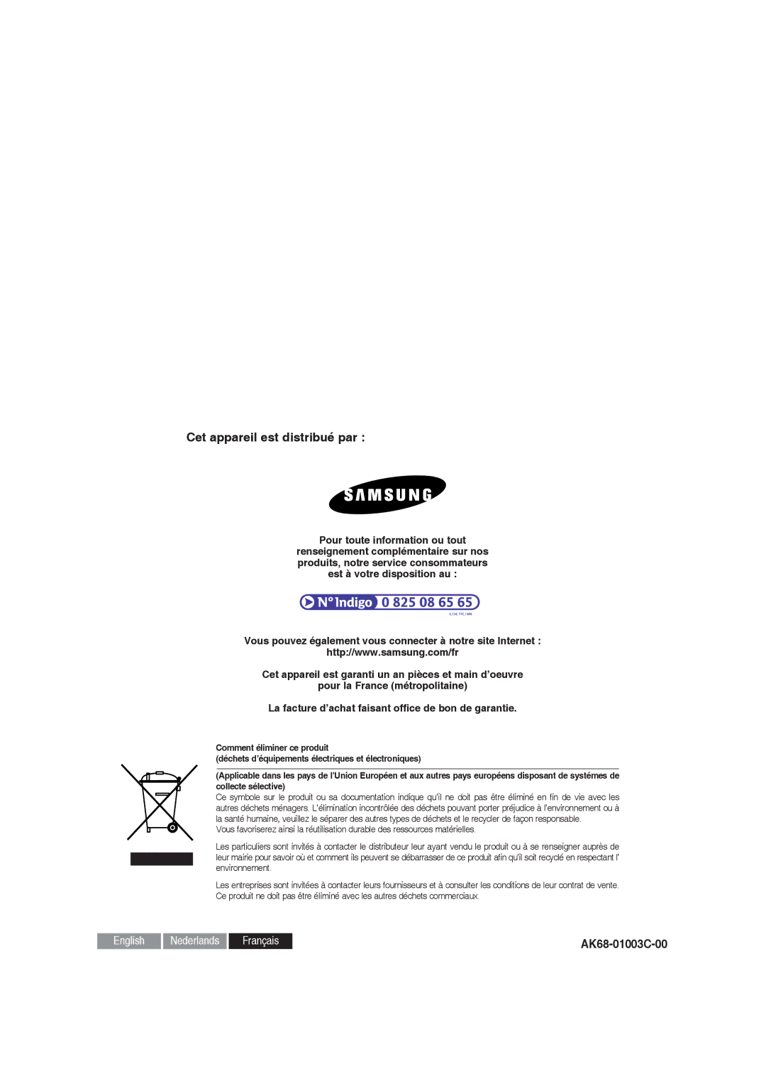 Samsung DVD-R128/XEG, DVD-R128/XET, DVD-R129/XEG, DVD-R129/XEB, DVD-R130/XEG, DVD-R128/XEB manual Cet appareil est distribué par 