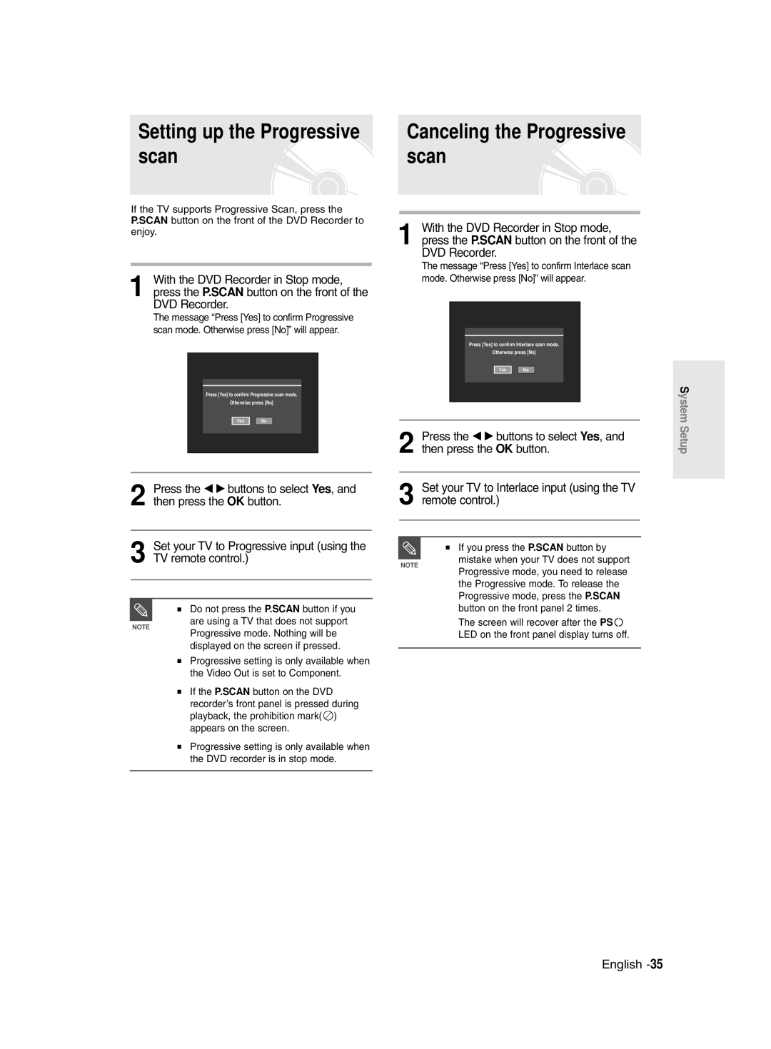 Samsung DVD-R130/EUR, DVD-R128/XET manual Setting up the Progressive scan, Canceling the Progressive scan, TV remote control 