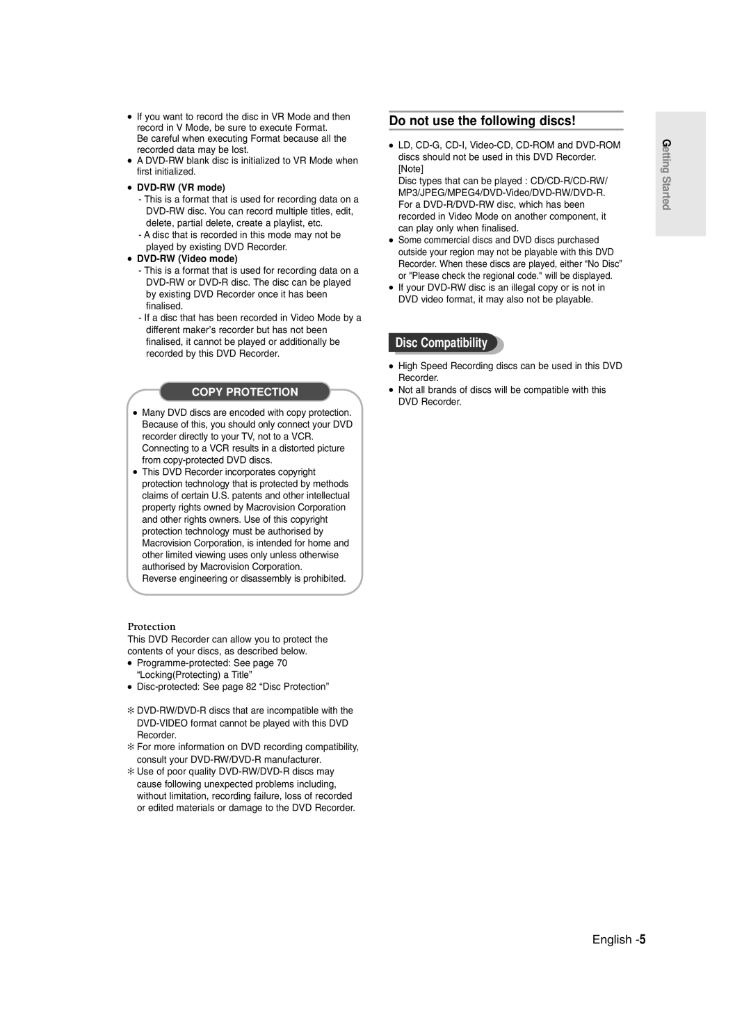 Samsung DVD-R128/XEB, DVD-R128/XET, DVD-R128/XEG manual Disc Compatibility, Reverse engineering or disassembly is prohibited 