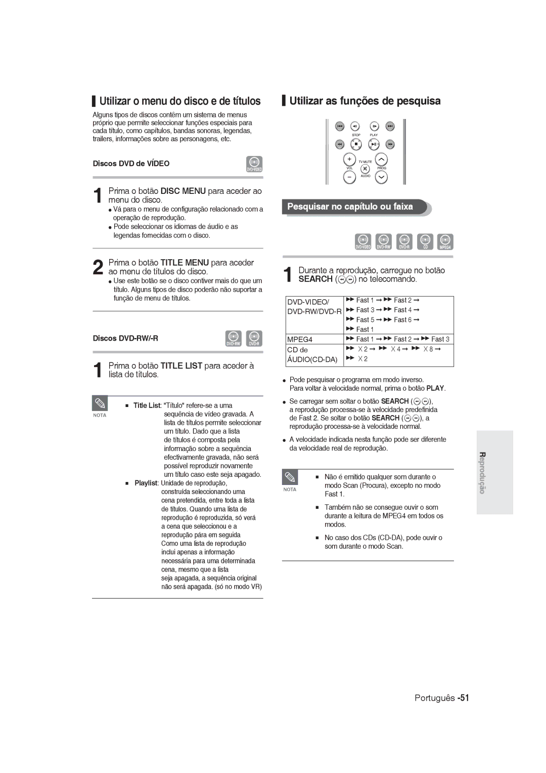 Samsung DVD-R129/XEC, DVD-R128/XET, DVD-R128/XEG manual Utilizar as funções de pesquisa, Pesquisar no capítulo ou faixa 