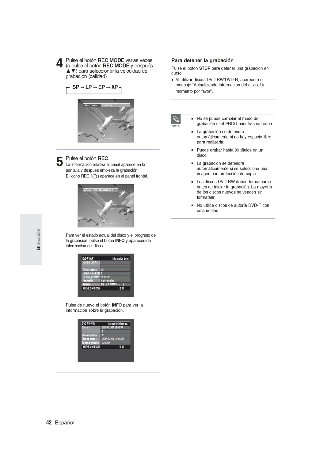 Samsung DVD-R128/XEU, DVD-R128/XET, DVD-R128/XEG manual Para detener la grabación, Pulse el botón REC, Momento por favor 