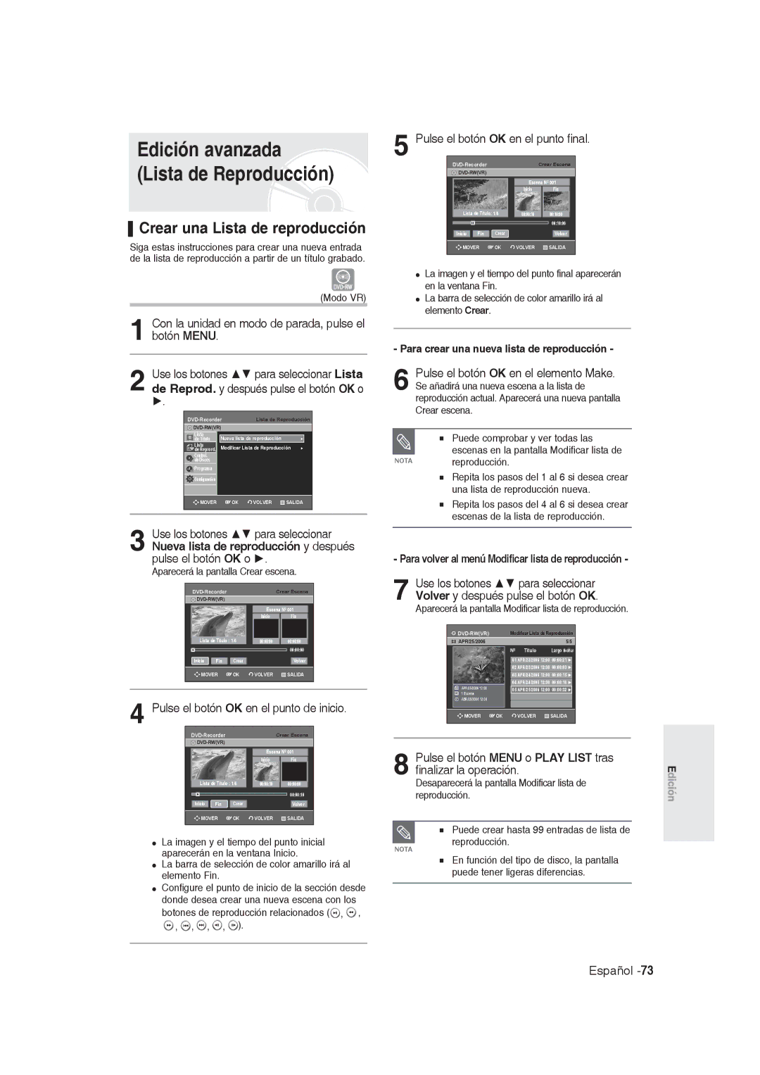 Samsung DVD-R130/XEB, DVD-R128/XET, DVD-R128/XEG Edición avanzada Lista de Reproducción, Crear una Lista de reproducción 