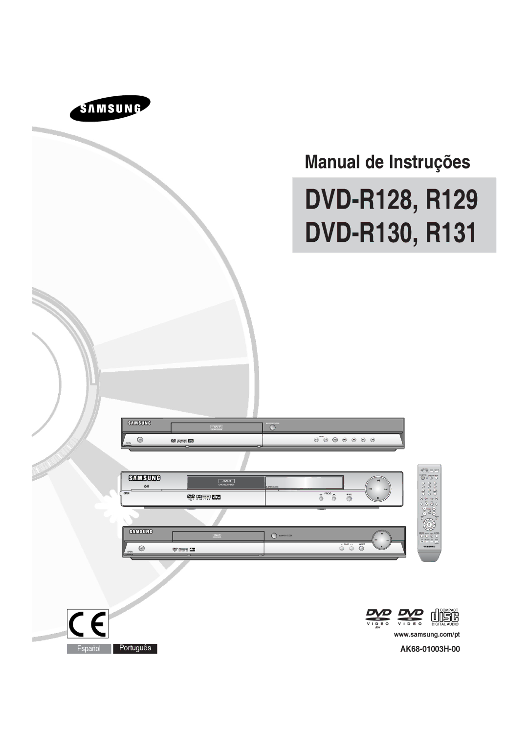 Samsung DVD-R129/XEC, DVD-R128/XET, DVD-R128/XEG, DVD-R129/XEG, DVD-R129/XEB, DVD-R130/XEG, DVD-R128/XEB Manual de Instruções 