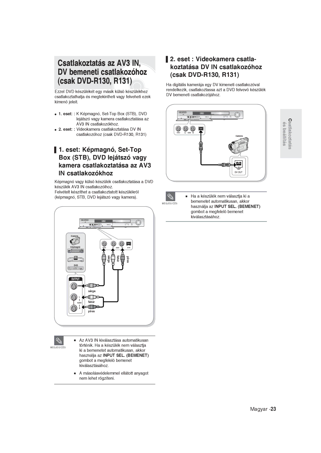 Samsung DVD-R129/XEH, DVD-R129/EUR manual Használja az Input SEL. Bemenet 