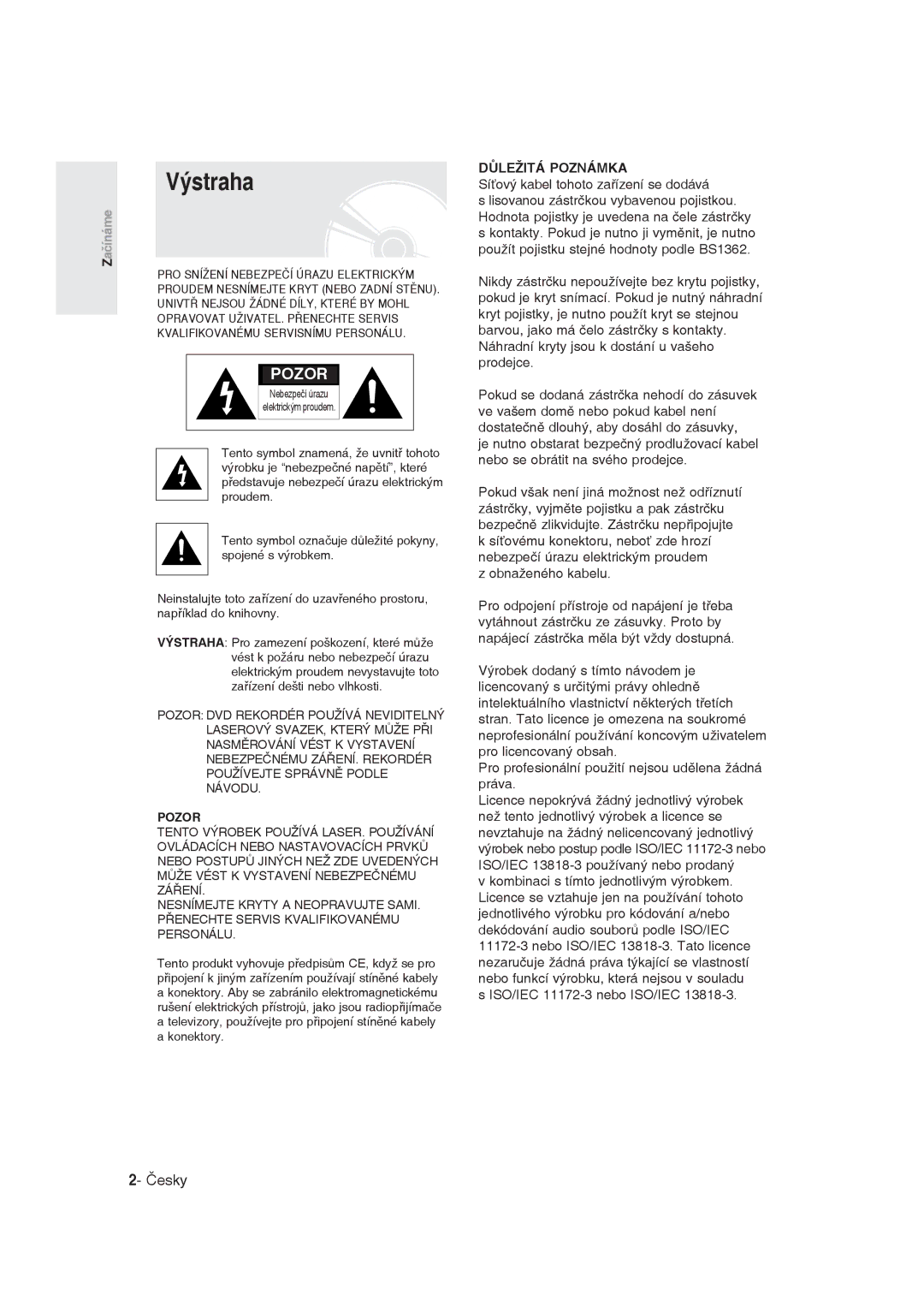 Samsung DVD-R129/EUR, DVD-R129/XEH manual Výstraha, Česky 