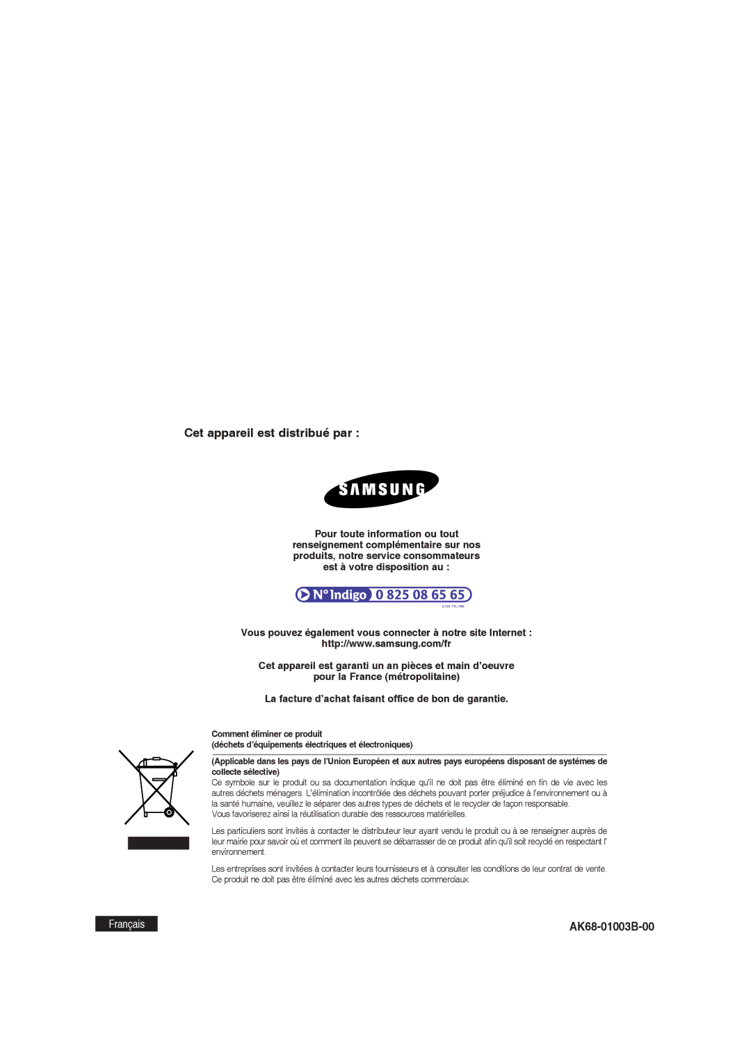 Samsung DVD-R128/XEF, DVD-R129/XEF manual Cet appareil est distribué par 