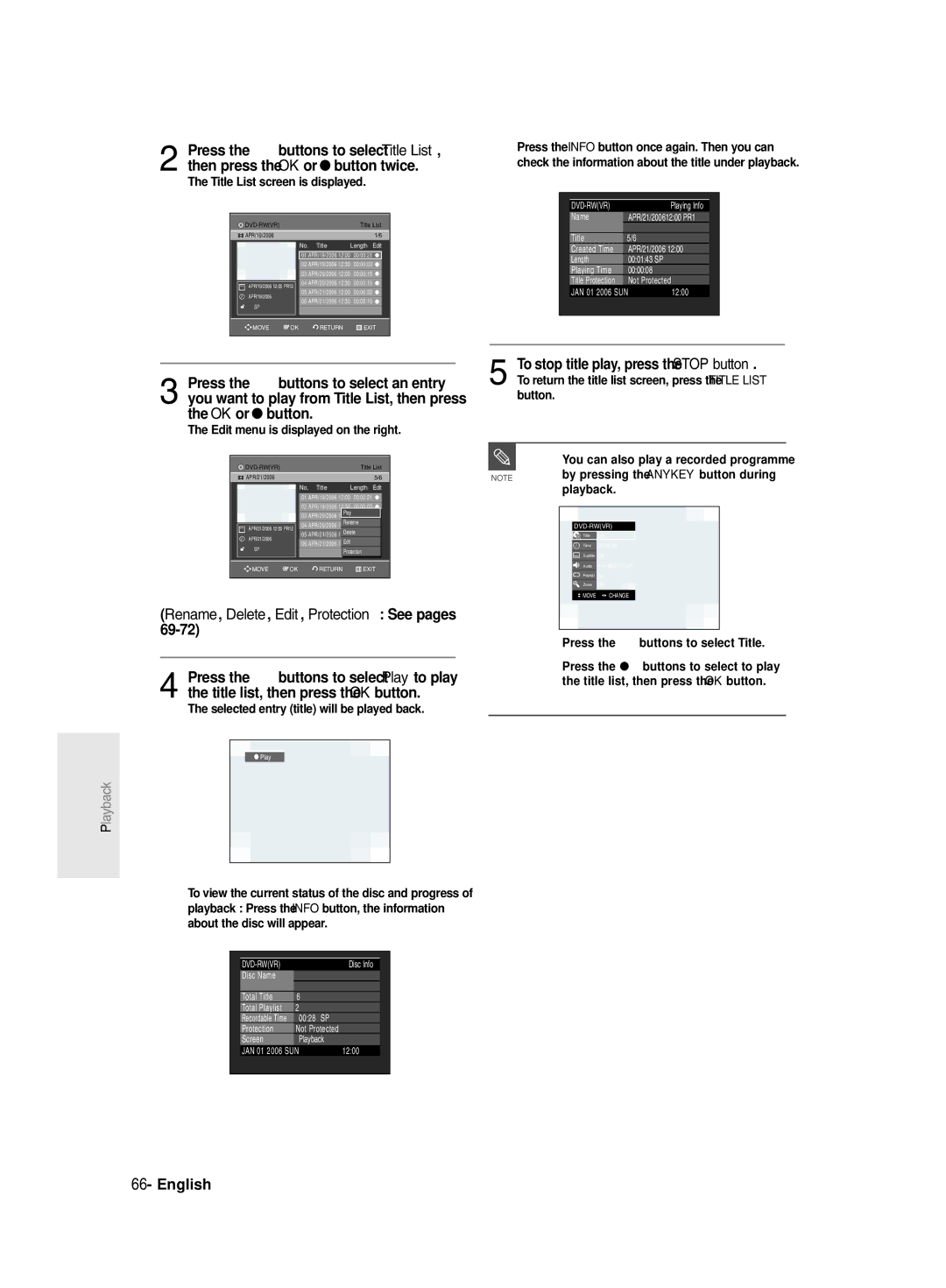 Samsung DVD-R130/EUR, DVD-R131/EUR manual Title List screen is displayed, Edit menu is displayed on the right 