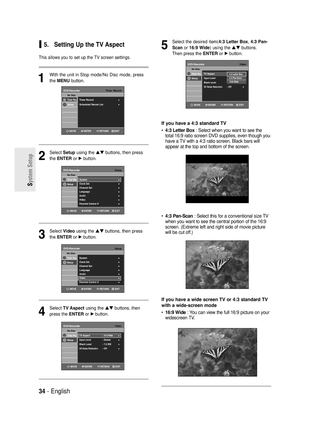 Samsung DVD-R130S instruction manual Setting Up the TV Aspect, If you have a 43 standard TV, Will be cut off 