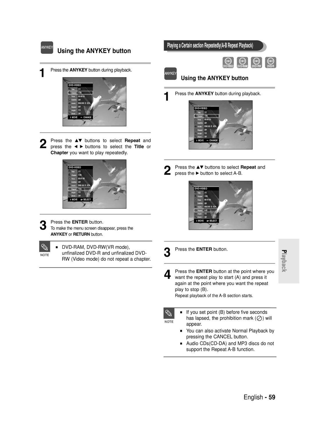 Samsung DVD-R130S instruction manual Using the Anykey button 