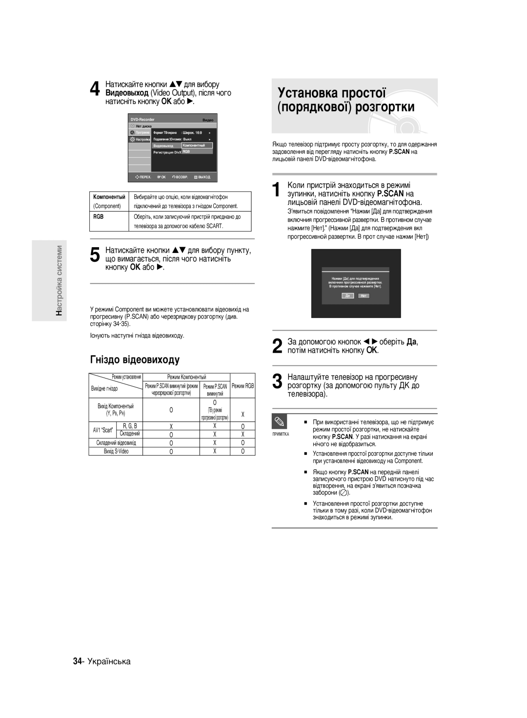 Samsung DVD-R130/SEO manual ÌÒÚ‡ÌÓ‚Í‡ ÔÓÒÚÓª ÔÓﬂ‰ÍÓ‚Óª ÓÁ„ÓÚÍË, ÉÌ¥Á‰Ó ‚¥‰ÂÓ‚ËıÓ‰Û, 34- ìÍ‡ªÌÒ¸Í‡, ÊÂÊËÏ KoÏÔoÌeÌÚ˚È 