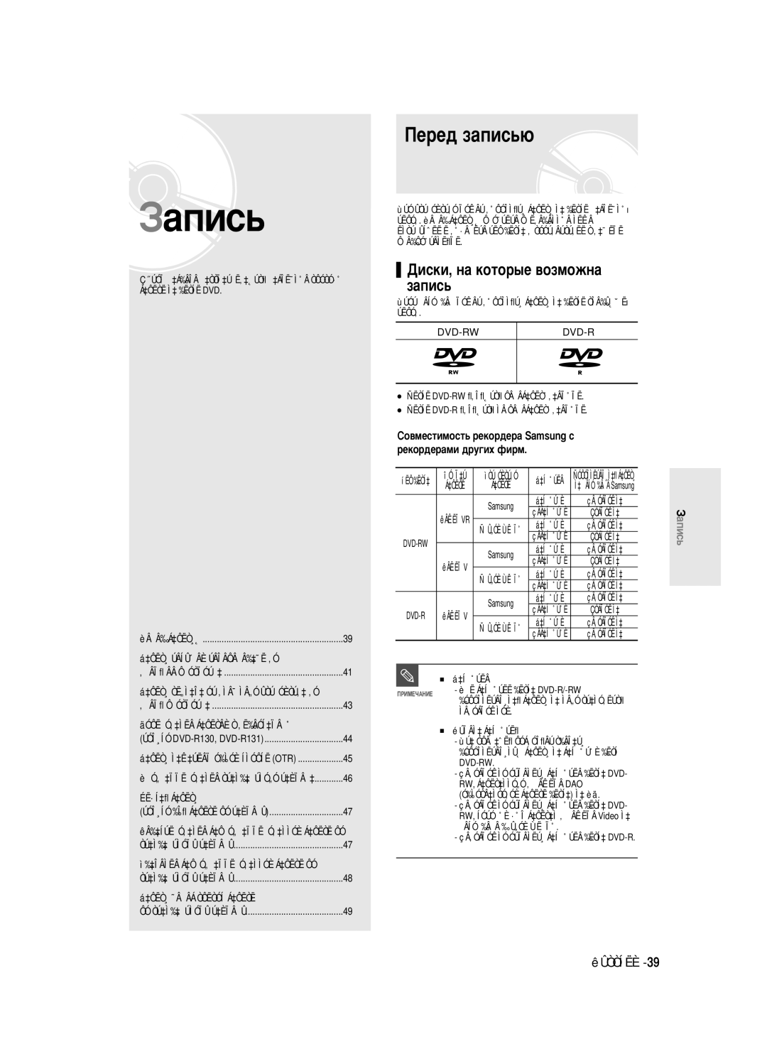 Samsung DVD-R130/SEO manual Èââ‰ Á‡Ôëò¸˛, ‰Óôóîìëúâî¸Ìû˛ Á‡Ôëò¸ Ì‡ Á‡Í˚Ú˚È ‰Ëòí Dvd-Rw 