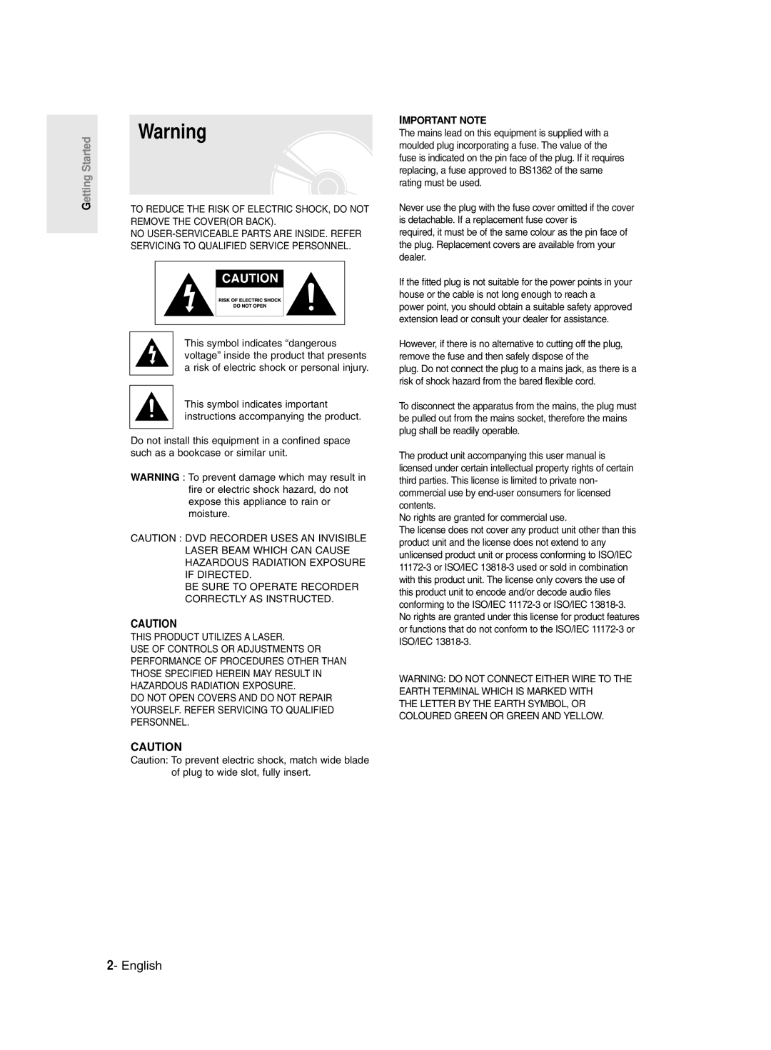 Samsung DVD-R135/XSG, DVD-R135/HAC, DVD-R135/UMG manual English, Getting Started 