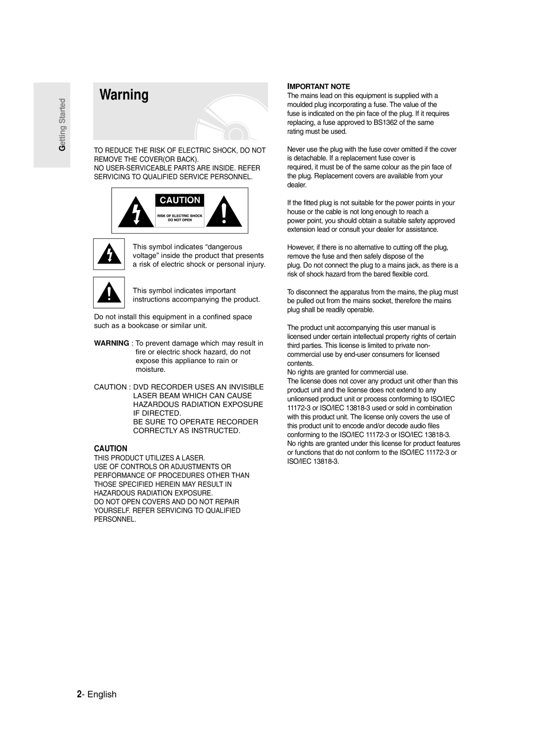 Samsung DVD-R135/HAC, DVD-R135/UMG manual English, Getting Started 