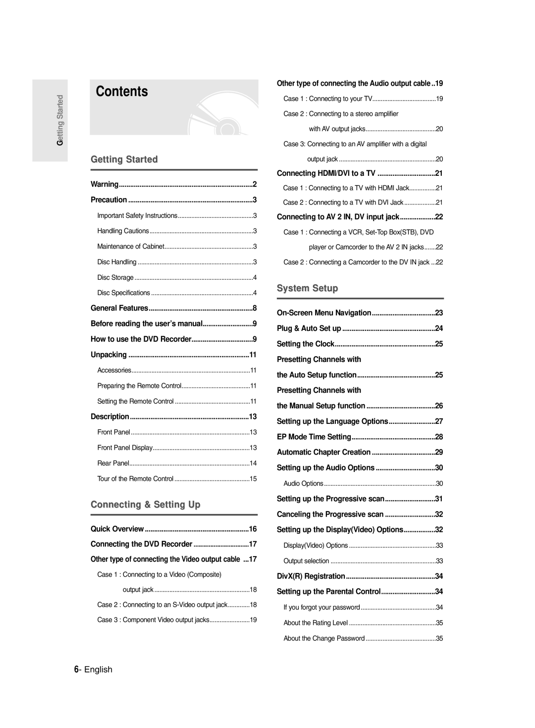 Samsung DVD-R135/HAC, DVD-R135/UMG manual Contents 