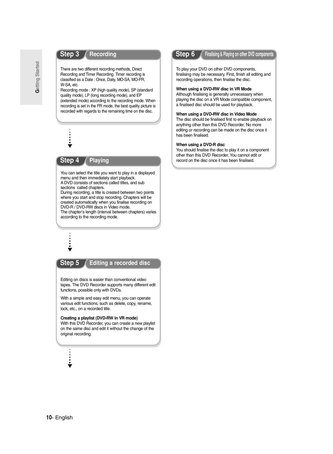 Samsung DVD-R135/EUR manual Editing a recorded disc, When using a DVD-RW disc in Video Mode, When using a DVD-R disc 