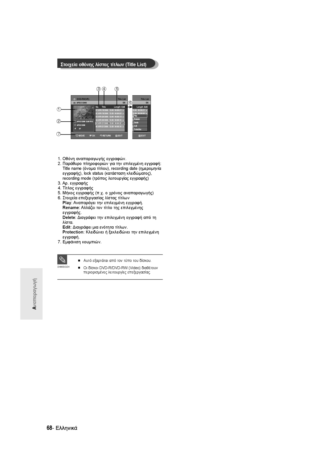 Samsung DVD-R135/XEB, DVD-R135/EUR manual 68- Ελληνικά, Οθόνη αναπαραγωγής εγγραφών, Αυτό εξαρτάται από τον τύπο του δίσκου 