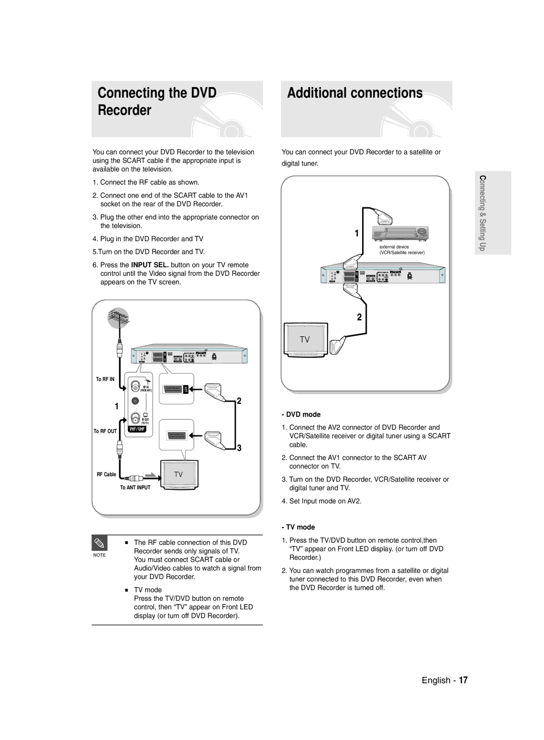 Samsung DVD-R135/XEH, DVD-R135/XEB, DVD-R135/EUR manual Connecting the DVD, DVD mode, TV mode, Recorder 