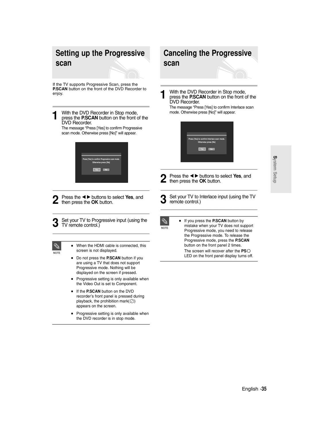 Samsung DVD-R135/XEH, DVD-R135/XEB manual Setting up the Progressive scan, Canceling the Progressive scan, TV remote control 