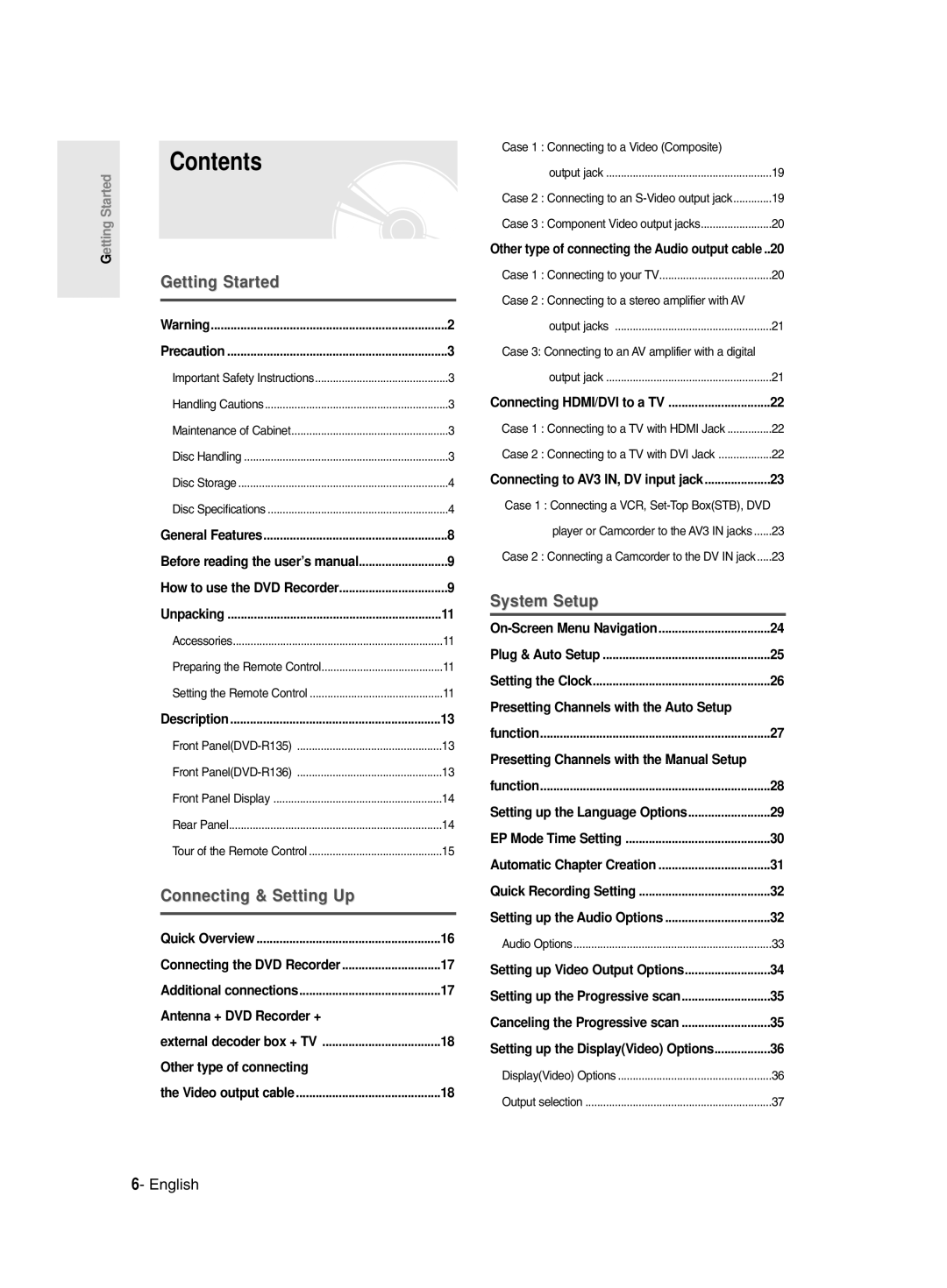 Samsung DVD-R135/XEB, DVD-R135/EUR, DVD-R135/XEH manual Contents 