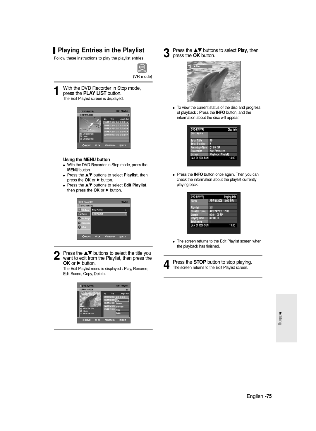 Samsung DVD-R135/XEB, DVD-R135/EUR, DVD-R135/XEH manual Playing Entries in the Playlist, 1300 