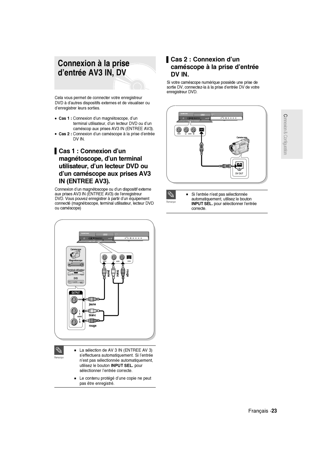 Samsung DVD-R136/XEF, DVD-R135/XEF manual Cas 2 Connexion d’un caméscope à la prise d’entrée DV 