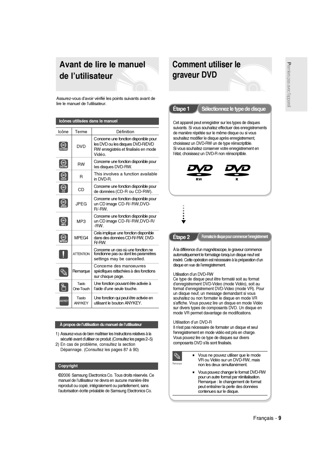 Samsung DVD-R136/XEF, DVD-R135/XEF manual Étape 1 Sélectionnez le type de disque 