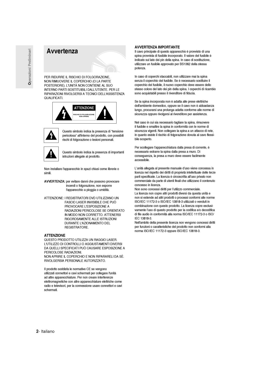 Samsung DVD-R136/XET manual Avvertenza, Italiano, Non sono concessi diritti per l’utilizzo commerciale 