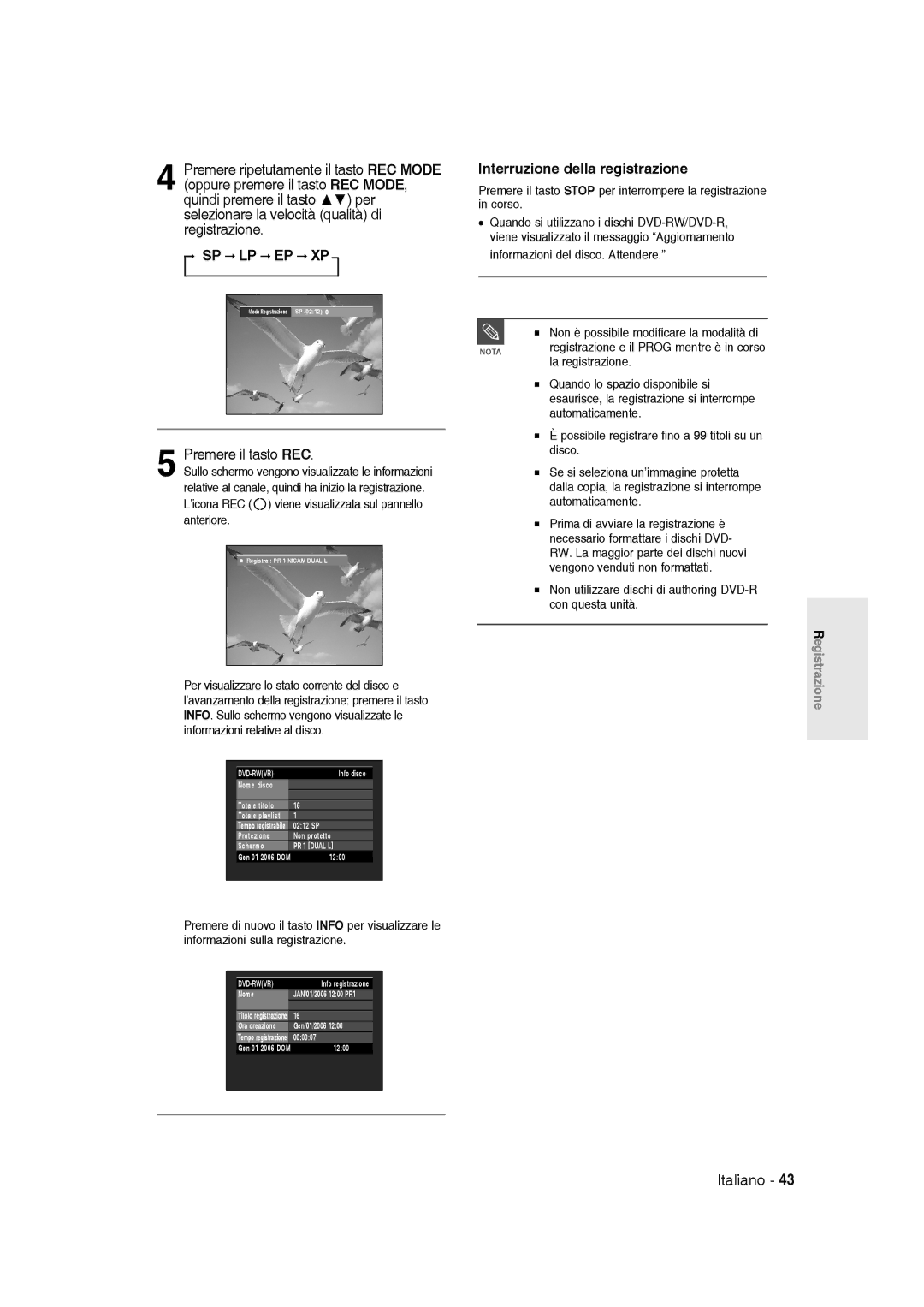 Samsung DVD-R136/XET manual Premere il tasto REC, Interruzione della registrazione 