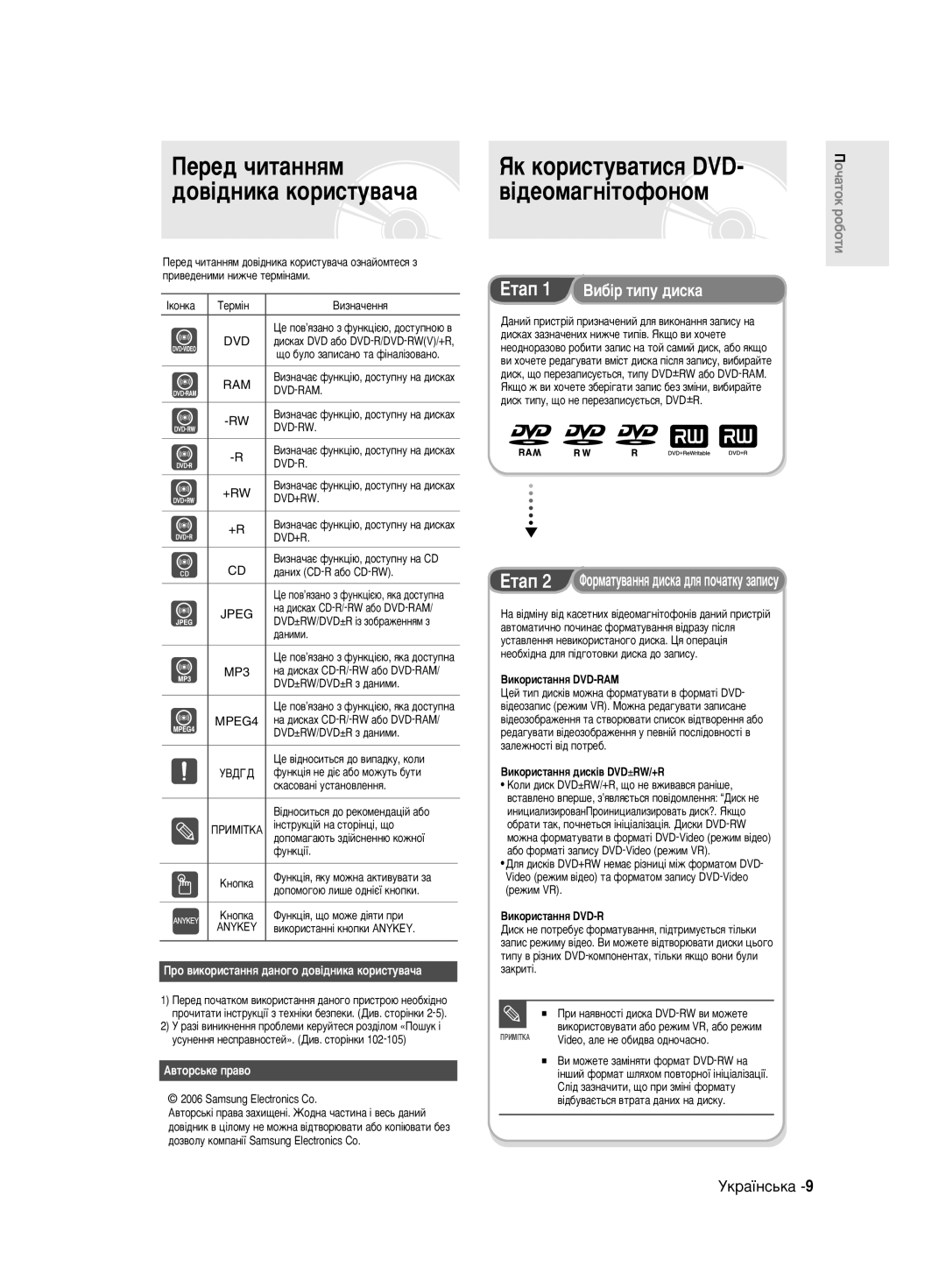 Samsung DVD-R140MK/SEO manual ÈÂÂ‰ ˜ËÚ‡ÌÌﬂÏ, Ó ‚ËÍÓËÒÚ‡ÌÌﬂ ‰‡ÌÓ„Ó ‰Ó‚¥‰ÌËÍ‡ ÍÓËÒÚÛ‚‡˜‡, ÇËÍÓËÒÚ‡ÌÌﬂ DVD-RAM 