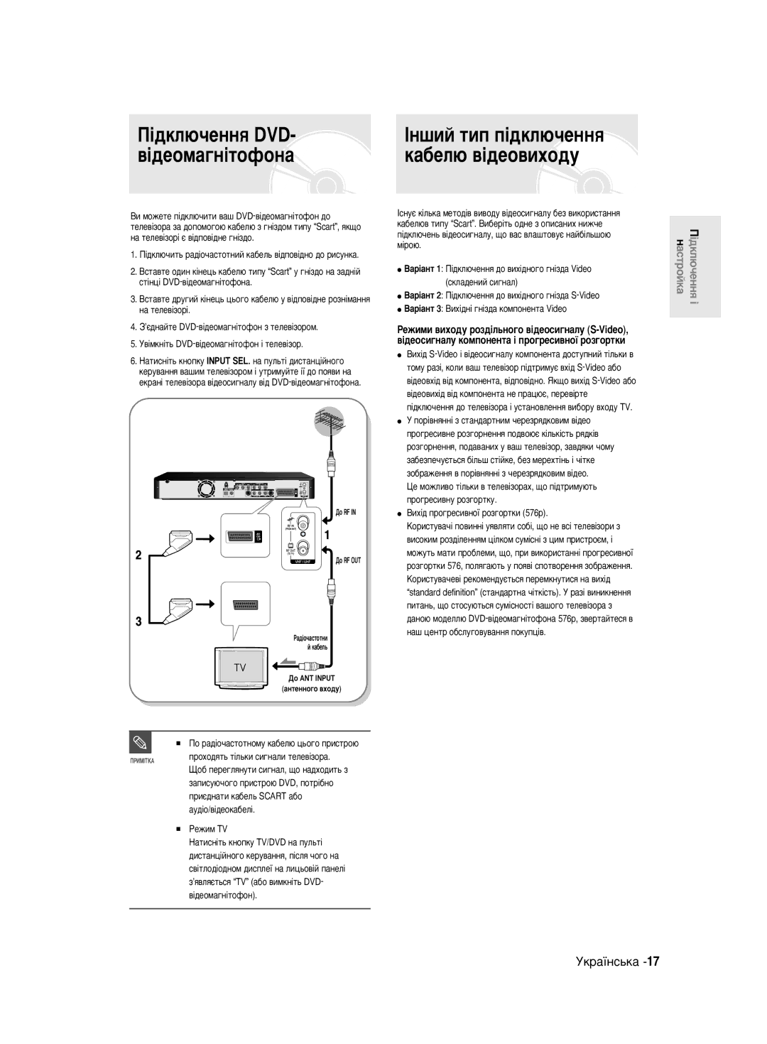 Samsung DVD-R140MK/SEO manual ¥‰ÍÎ˛˜ÂÌÌﬂ DVD ßÌ¯ËÈ ÚËÔ Ô¥‰ÍÎ˛˜ÂÌÌﬂ, ‡·ÂÎ˛ ‚¥‰ÂÓ‚ËıÓ‰Û, ‚¥‰Âóï‡„Ì¥Úóùóì 