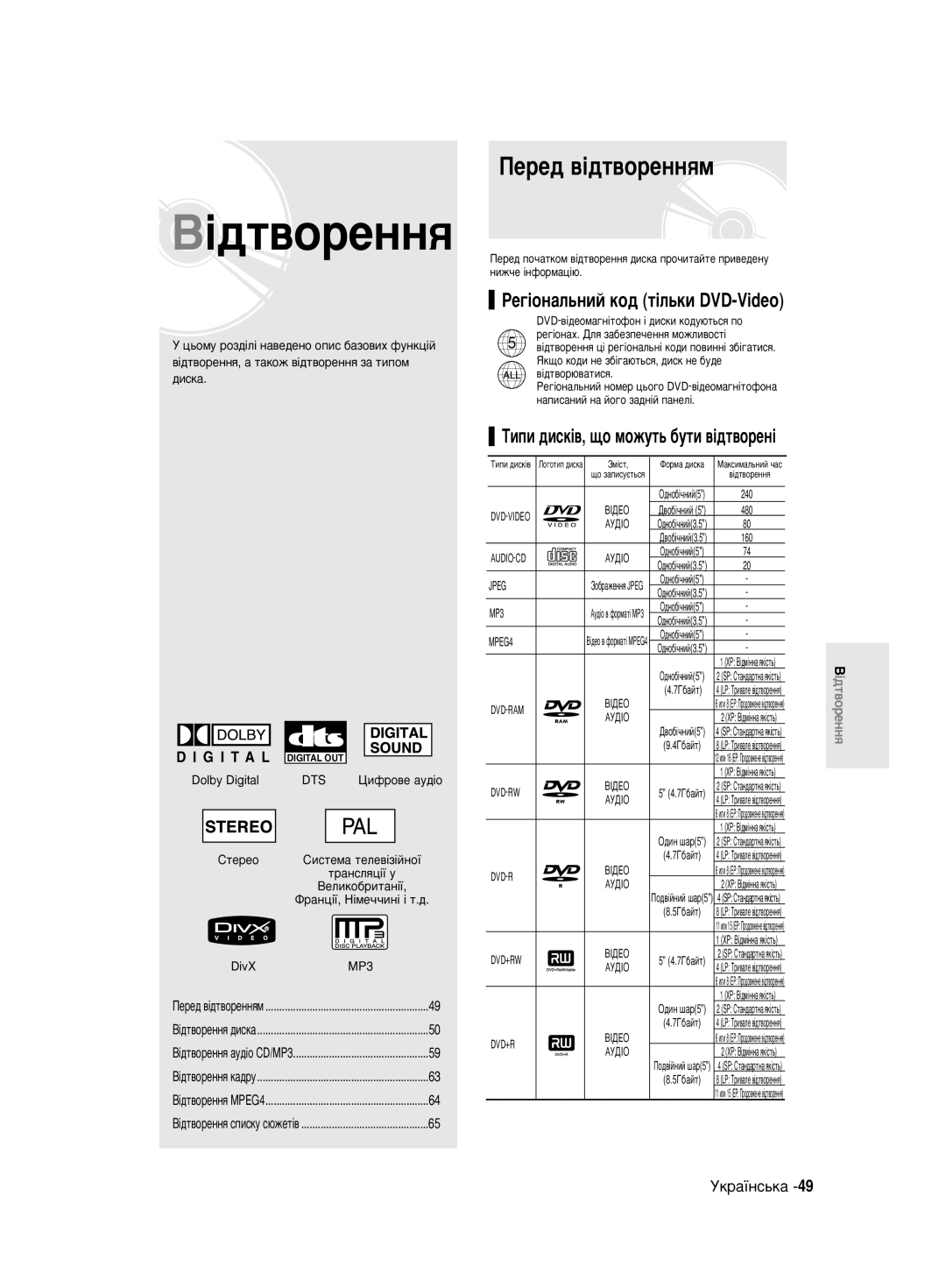 Samsung DVD-R140MK/SEO manual ÈÂÂ‰ ‚¥‰Ú‚ÓÂÌÌﬂÏ, Íëôë ‰Ëòí¥‚, ˘Ó Ïóêûú¸ ·Ûúë ‚¥‰Ú‚Óâì¥, Dts, MP3 