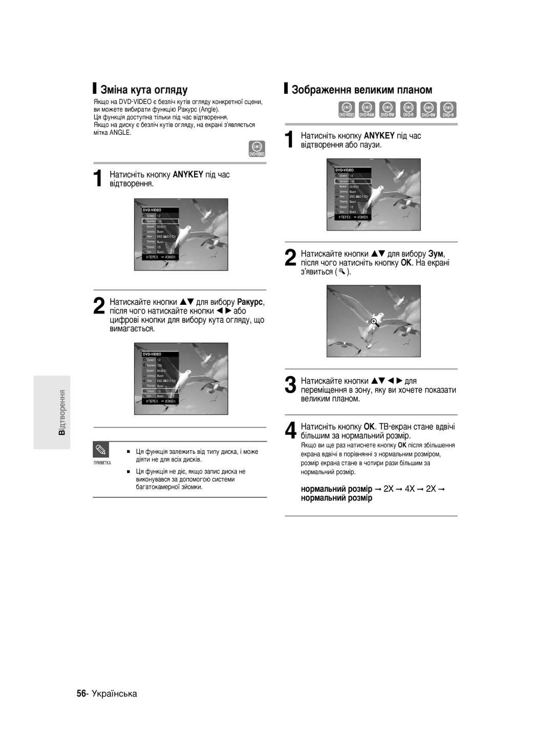 Samsung DVD-R140MK/SEO manual ÁÏ¥Ì‡ ÍÛÚ‡ Ó„Îﬂ‰Û, ÁÓ·‡ÊÂÌÌﬂ ‚ÂÎËÍËÏ ÔÎ‡ÌÓÏ, ÌÓÏ‡Î¸ÌËÈ ÓÁÏ¥ 2X 4X, 56- ìÍ‡ªÌÒ¸Í‡ 