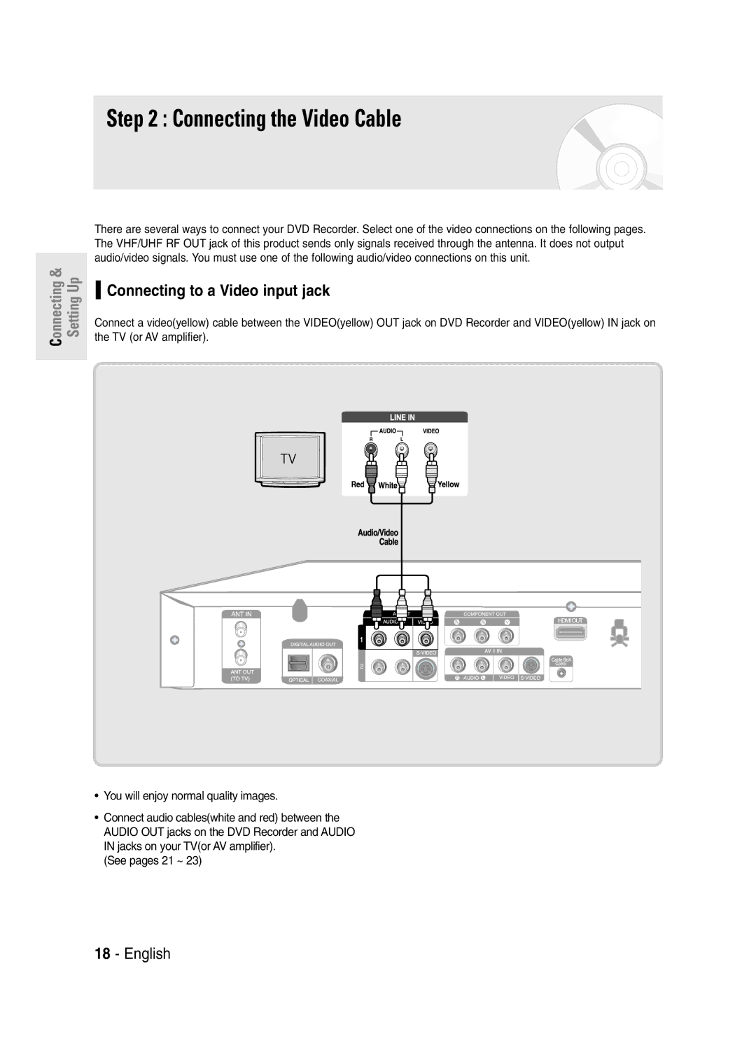 Samsung DVD-R145 instruction manual Connecting the Video Cable, Connecting to a Video input jack 