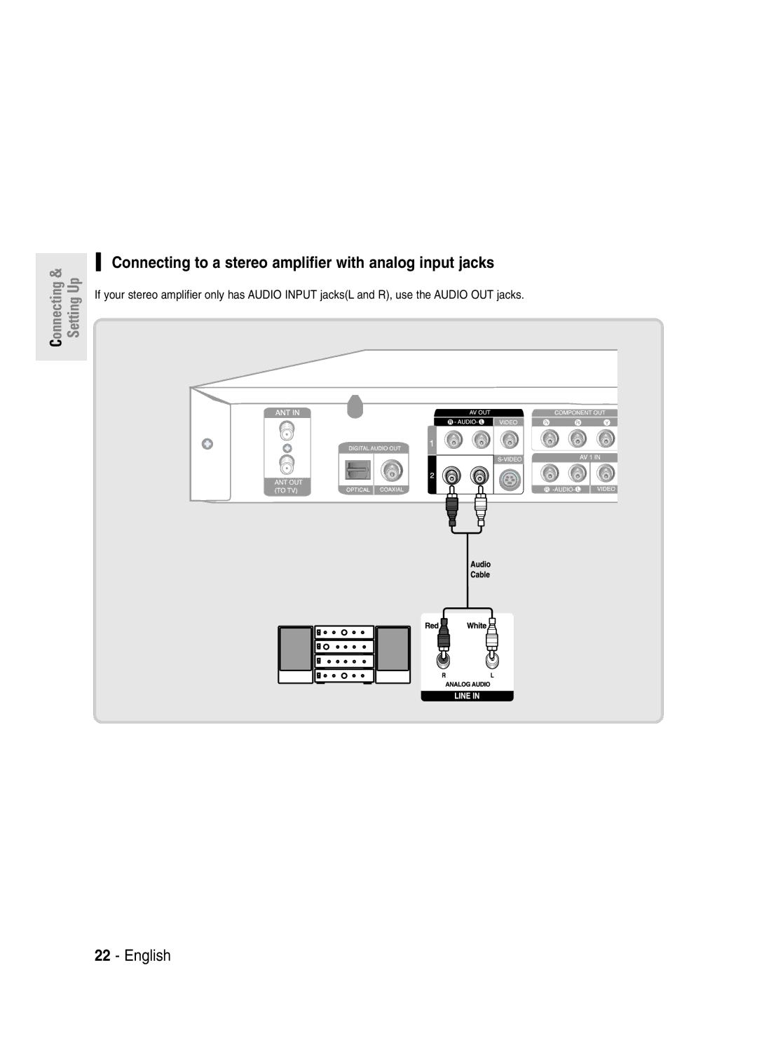 Samsung DVD-R145 instruction manual Connecting to a stereo amplifier with analog input jacks 