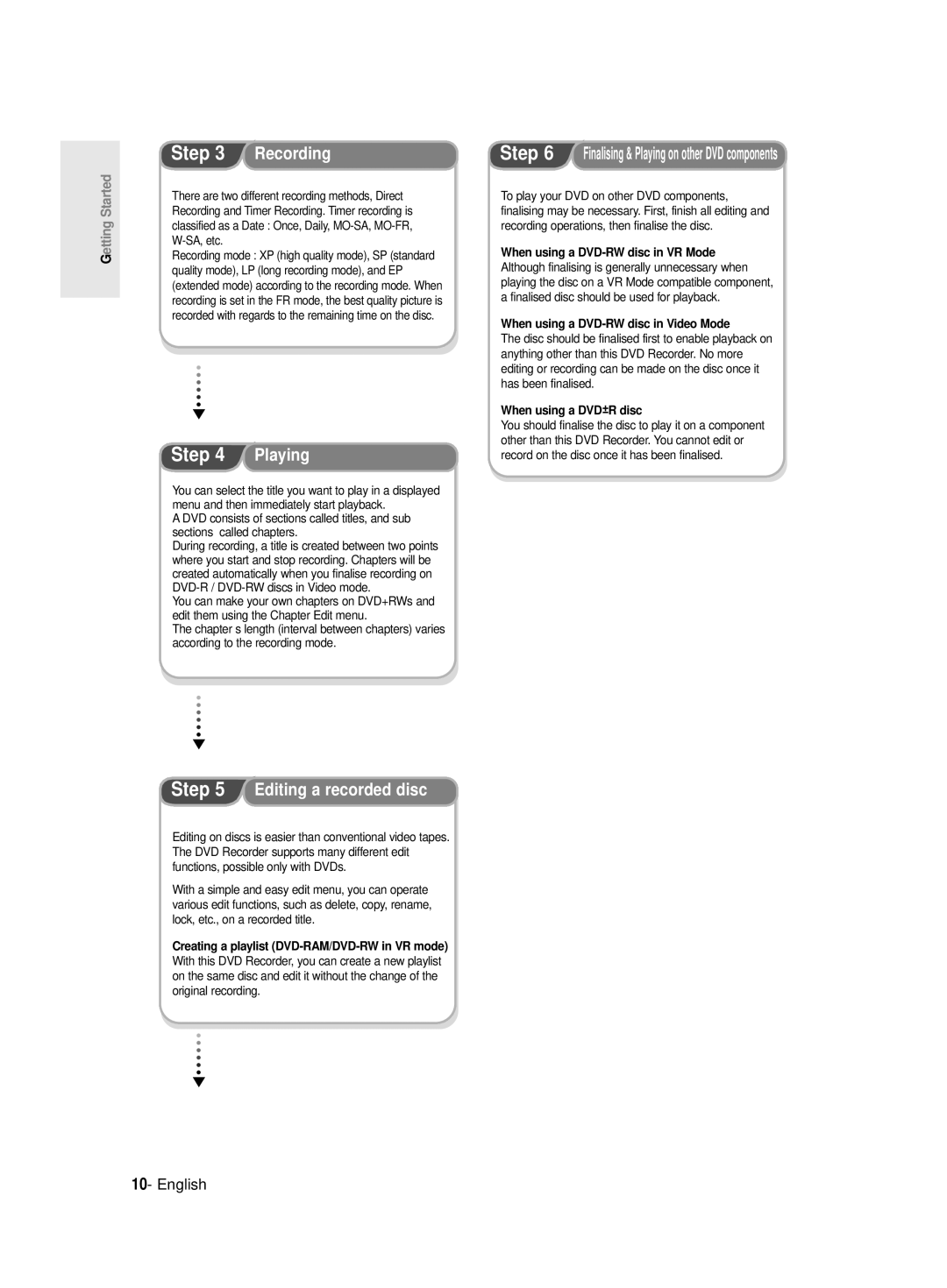 Samsung DVD-R145/EUR manual Editing a recorded disc, When using a DVD-RW disc in Video Mode, When using a DVD± R disc 