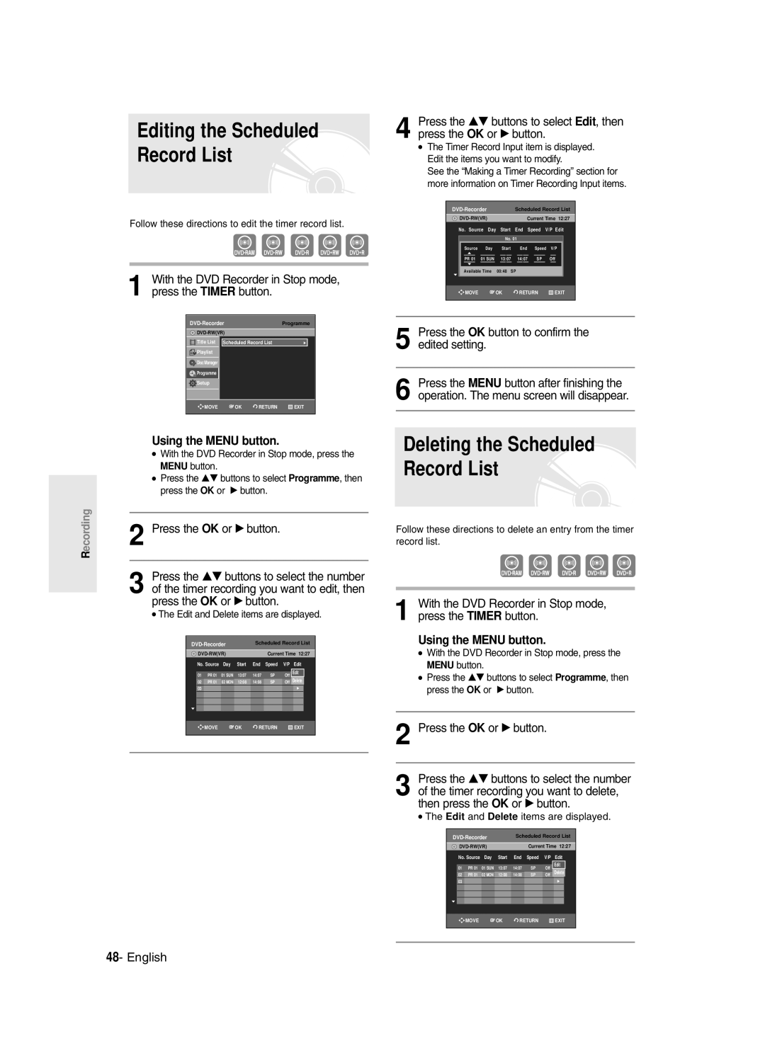 Samsung DVD-R145/EUR manual Press the OK or √ button, Press the OK button to confirm the edited setting 