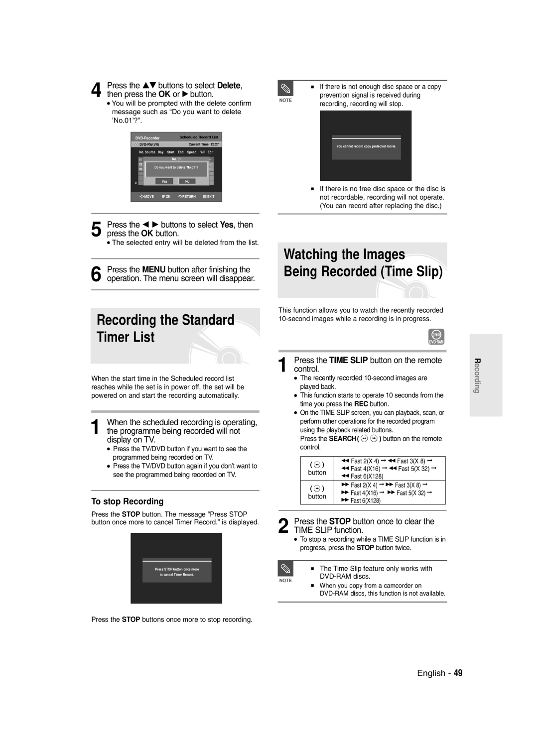 Samsung DVD-R145/EUR manual Press the …† buttons to select Delete, Then press the OK or √ button 