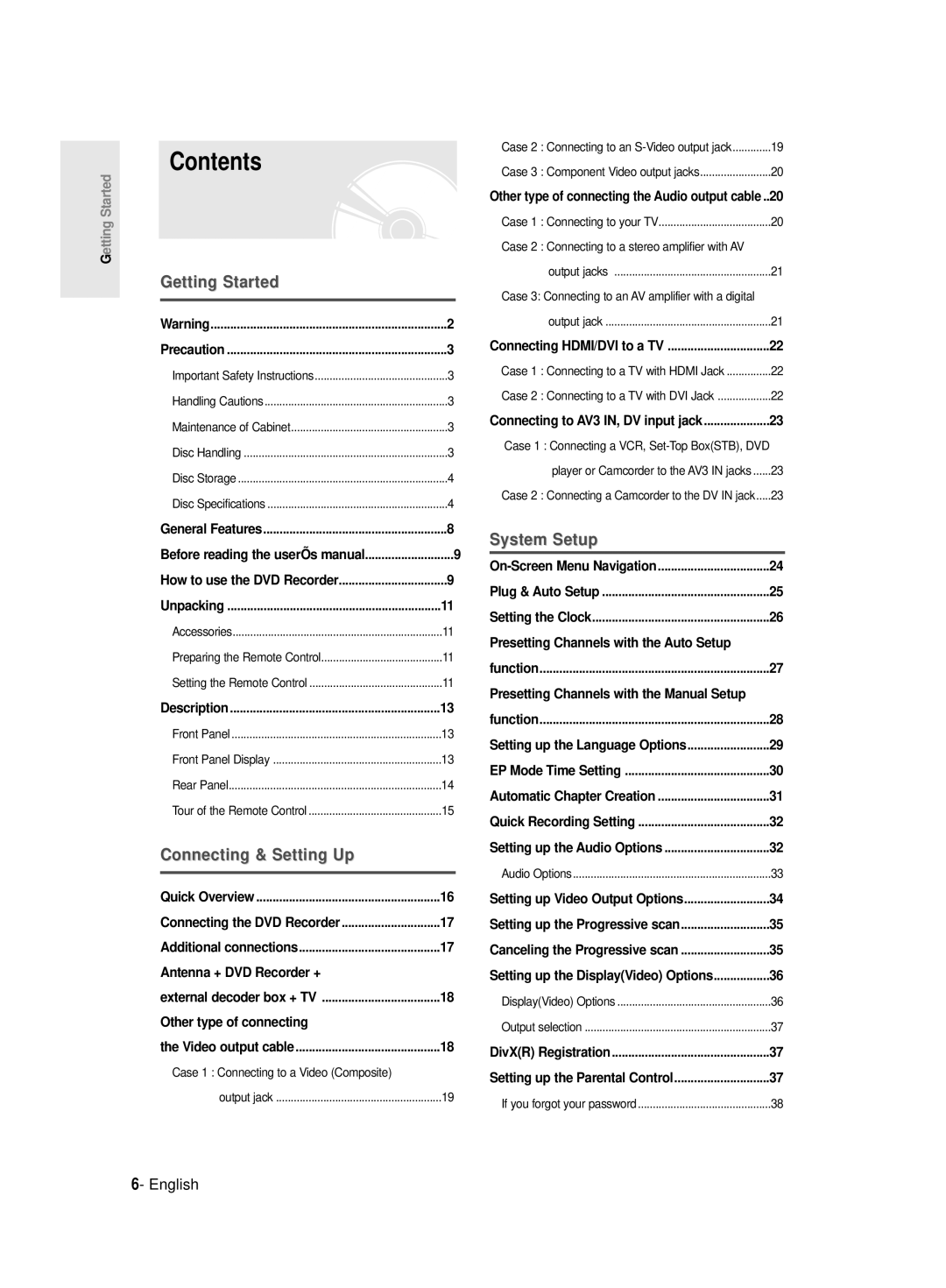 Samsung DVD-R145/EUR manual Contents 