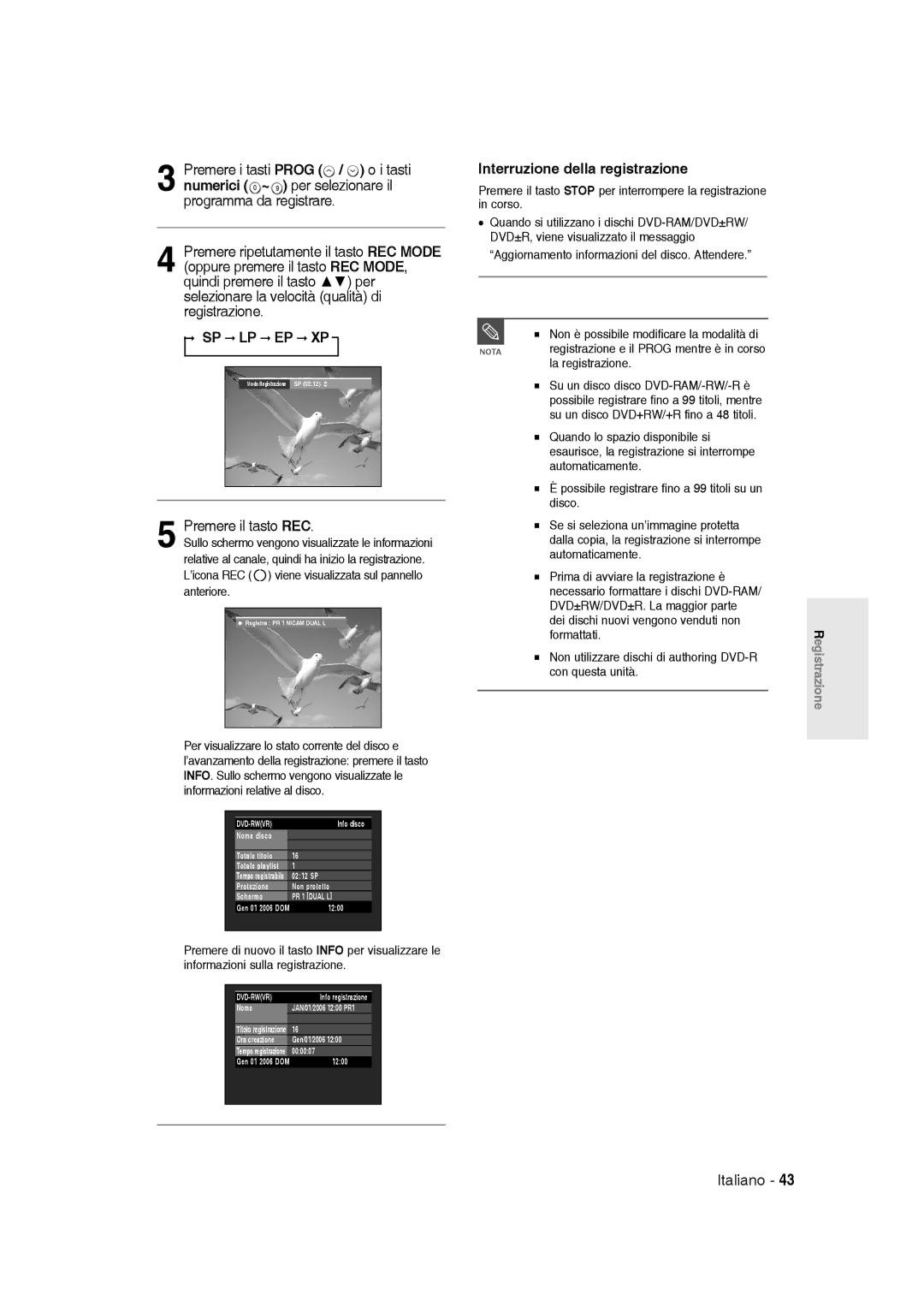 Samsung DVD-R145/XET manual Premere il tasto REC, Interruzione della registrazione 