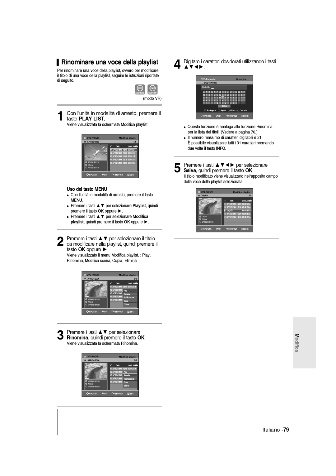 Samsung DVD-R145/XET manual Rinominare una voce della playlist, APR/23/2006 Titolo 