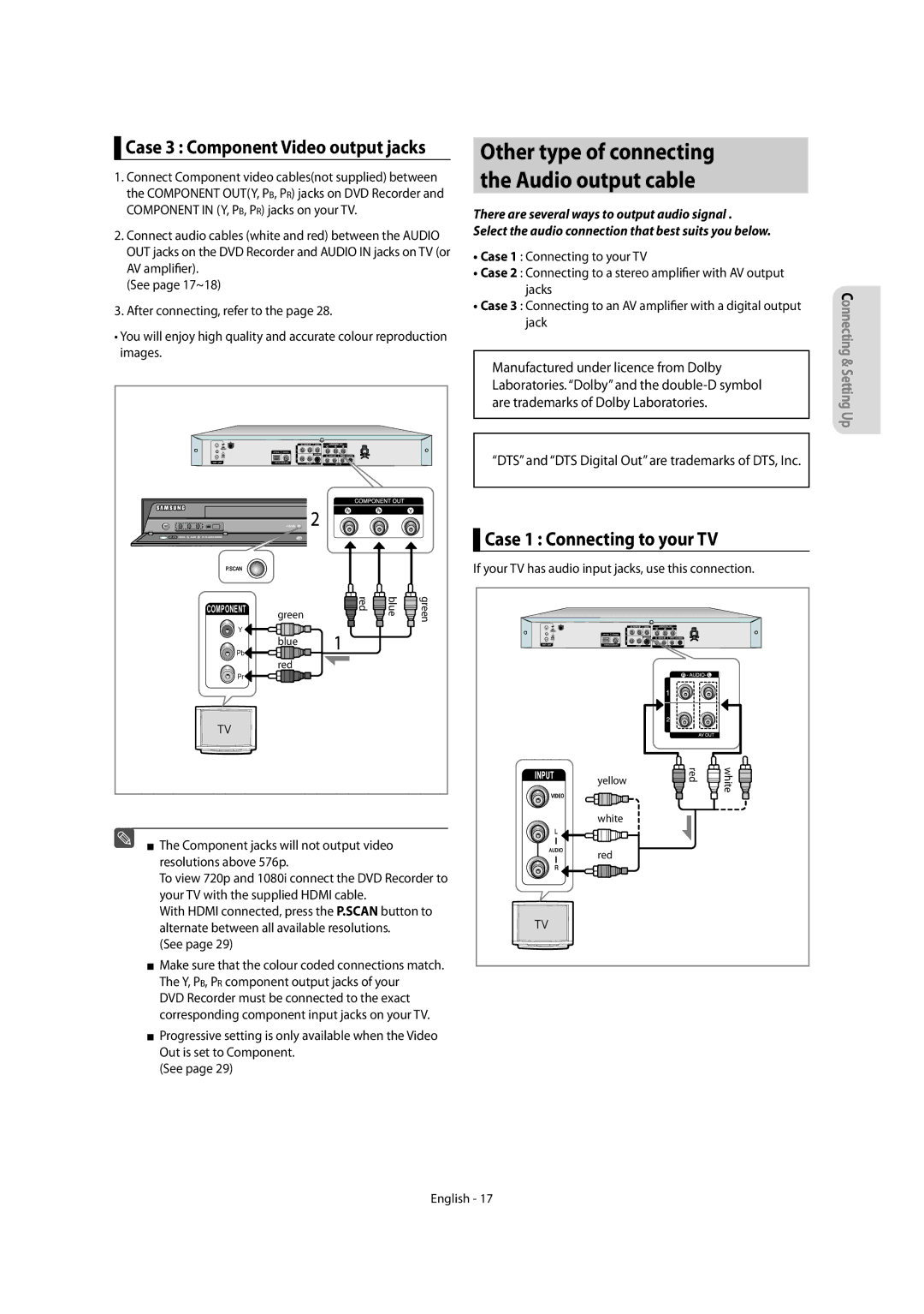 Samsung DVD-R155, DVD-R150 Case 1 Connecting to your TV, If your TV has audio input jacks, use this connection 