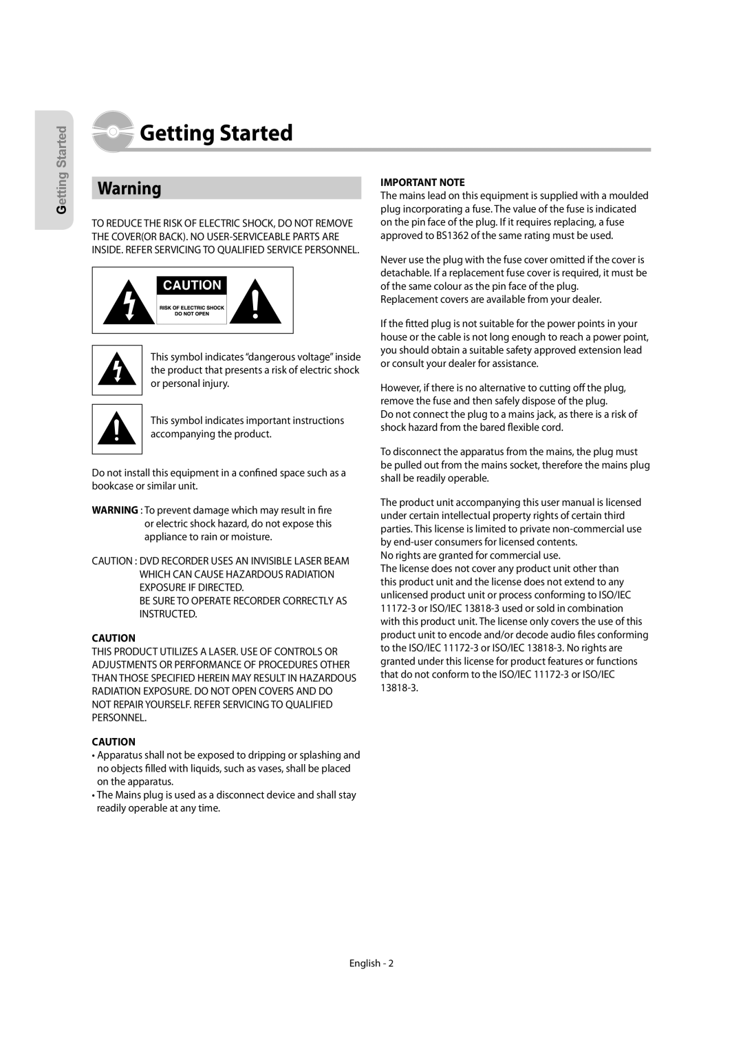 Samsung DVD-R150, DVD-R155 instruction manual Getting Started, Be Sure to Operate Recorder Correctly AS Instructed 