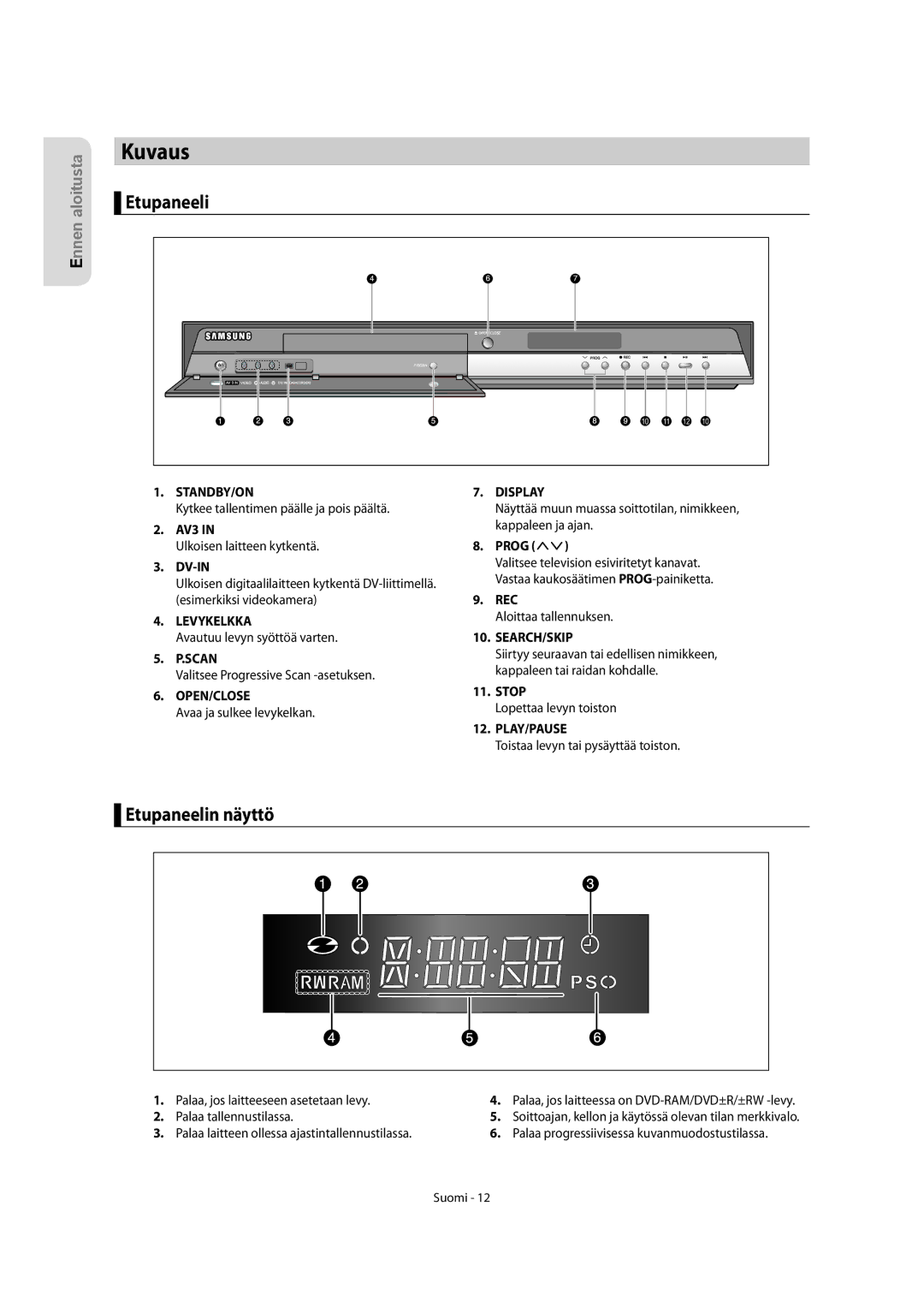 Samsung DVD-R150/XEE, DVD-R155/XEE manual Kuvaus, Etupaneelin näyttö 