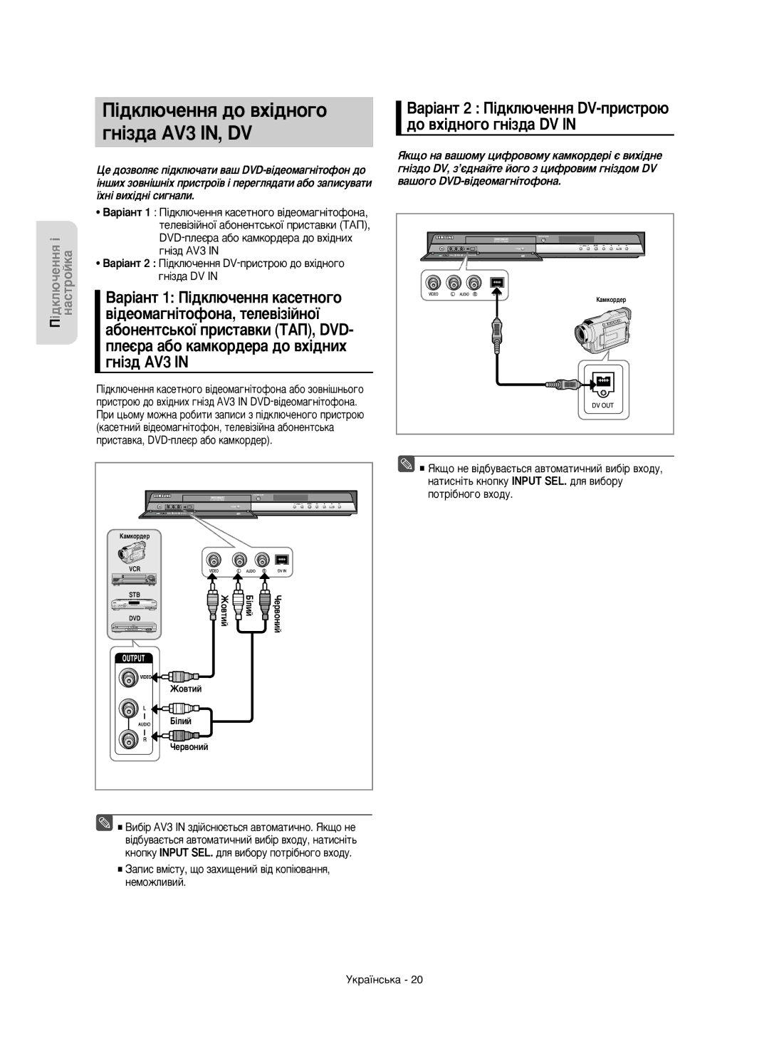 Samsung DVD-R150/XEE manual ¥‰ÍÎ˛˜ÂÌÌﬂ ‰Ó ‚ı¥‰ÌÓ„Ó, ‰Ó ‚ı¥‰ÌÓ„Ó „Ì¥Á‰‡ DV, ‡¥‡ÌÚ 1 è¥‰ÍÎ˛˜ÂÌÌﬂ Í‡ÒÂÚÌÓ„Ó 