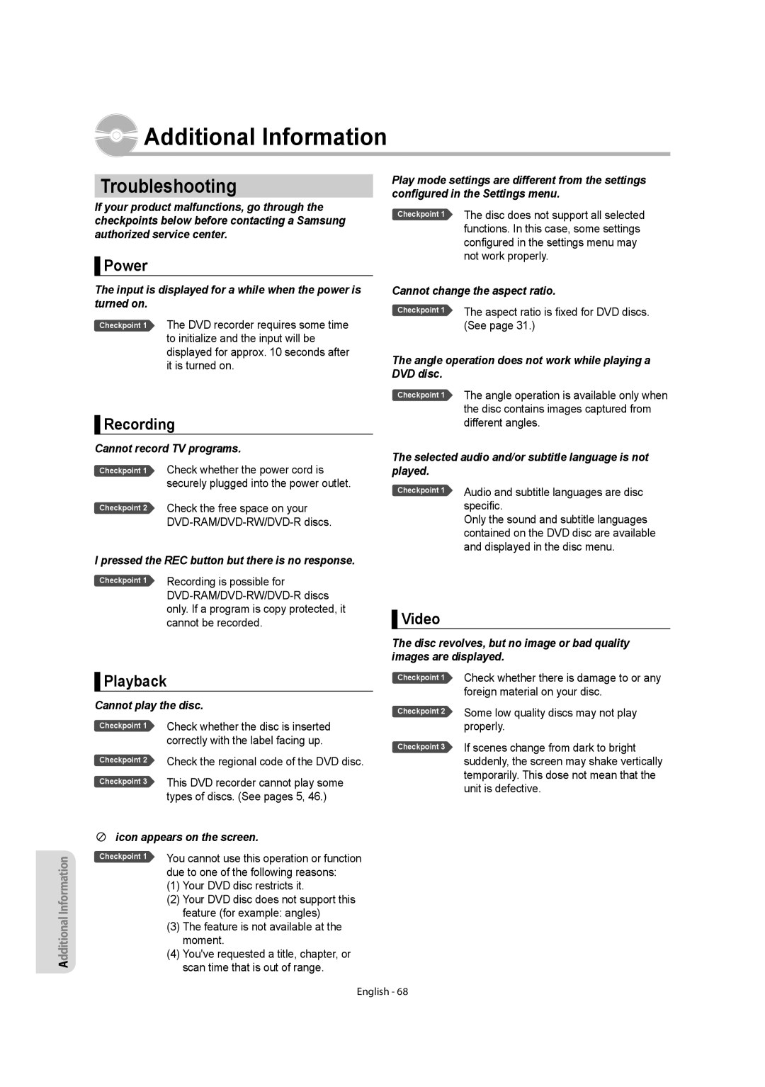 Samsung DVD-R155 instruction manual Power, Playback, Video 